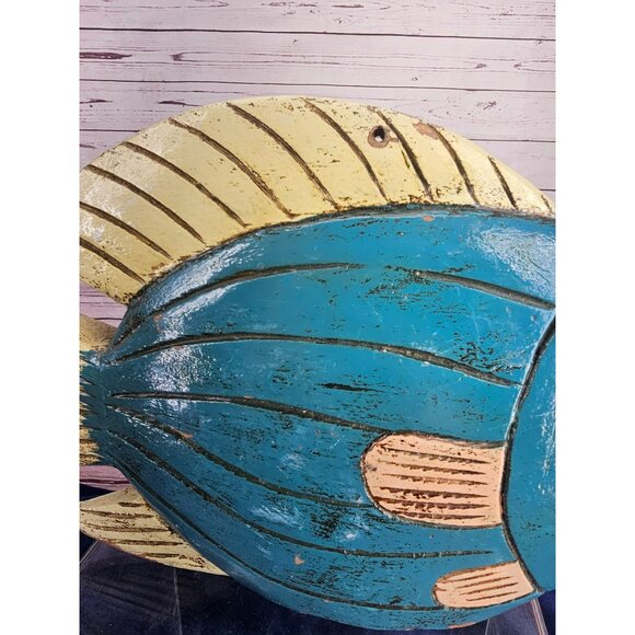 Wooden Handmade Fish Sculpture Home Decor Nautical‎ Beach Art Piece Rustic - Picture 11 of 12